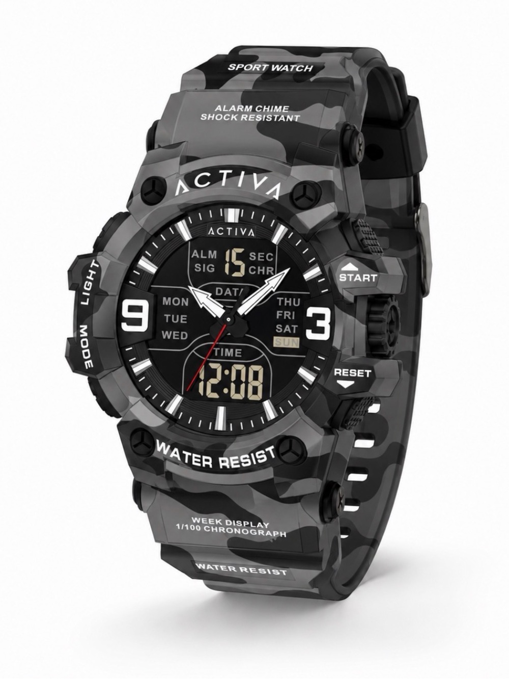 NWT Activa Vulkor X Invicta Digital Men's Watch - 53mm. Camouflage Grey ACW8049M